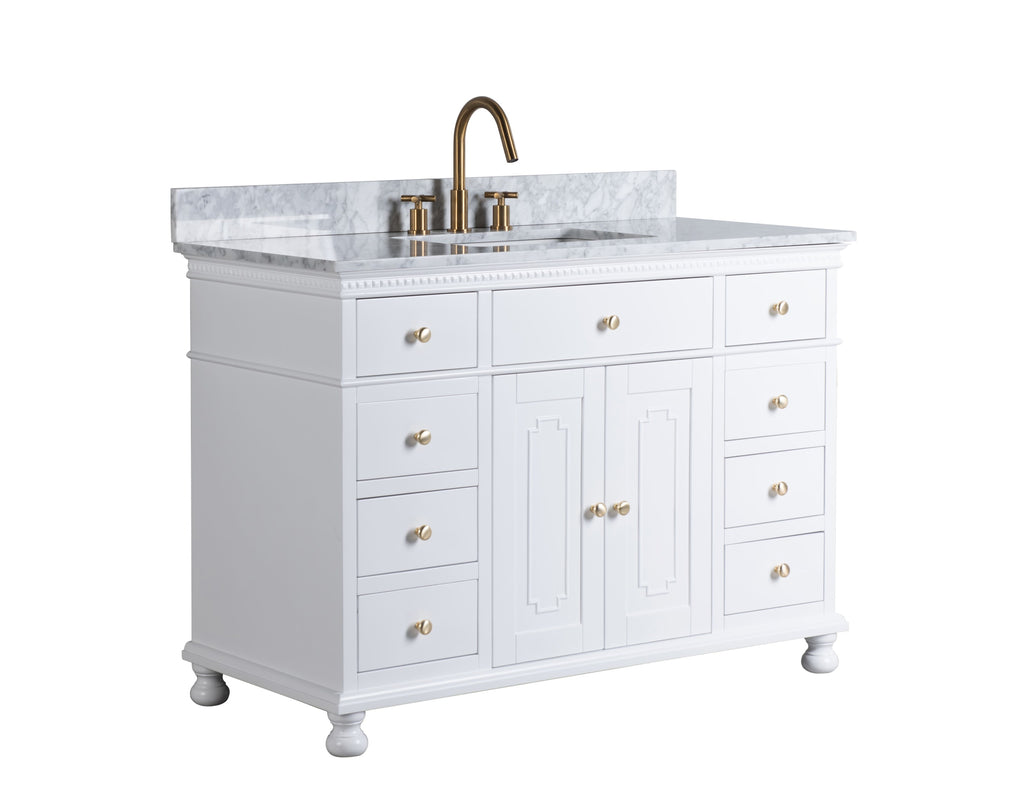 Rubeza 1200mm Didim Vanity Unit with Carrara Marble Top - White & Gold