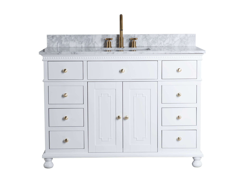 Rubeza 1200mm Didim Vanity Unit with Carrara Marble Top - White & Gold