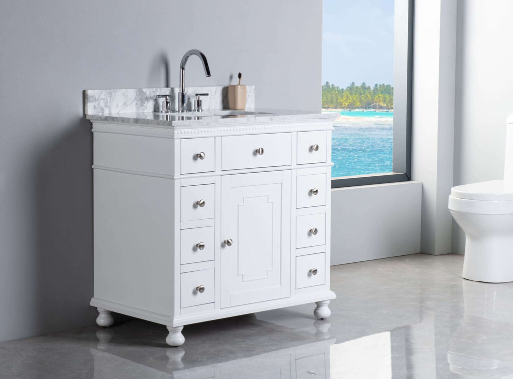 Rubeza  900mm Didim Vanity Unit with Carrara Marble  Top -  White  & Chrome