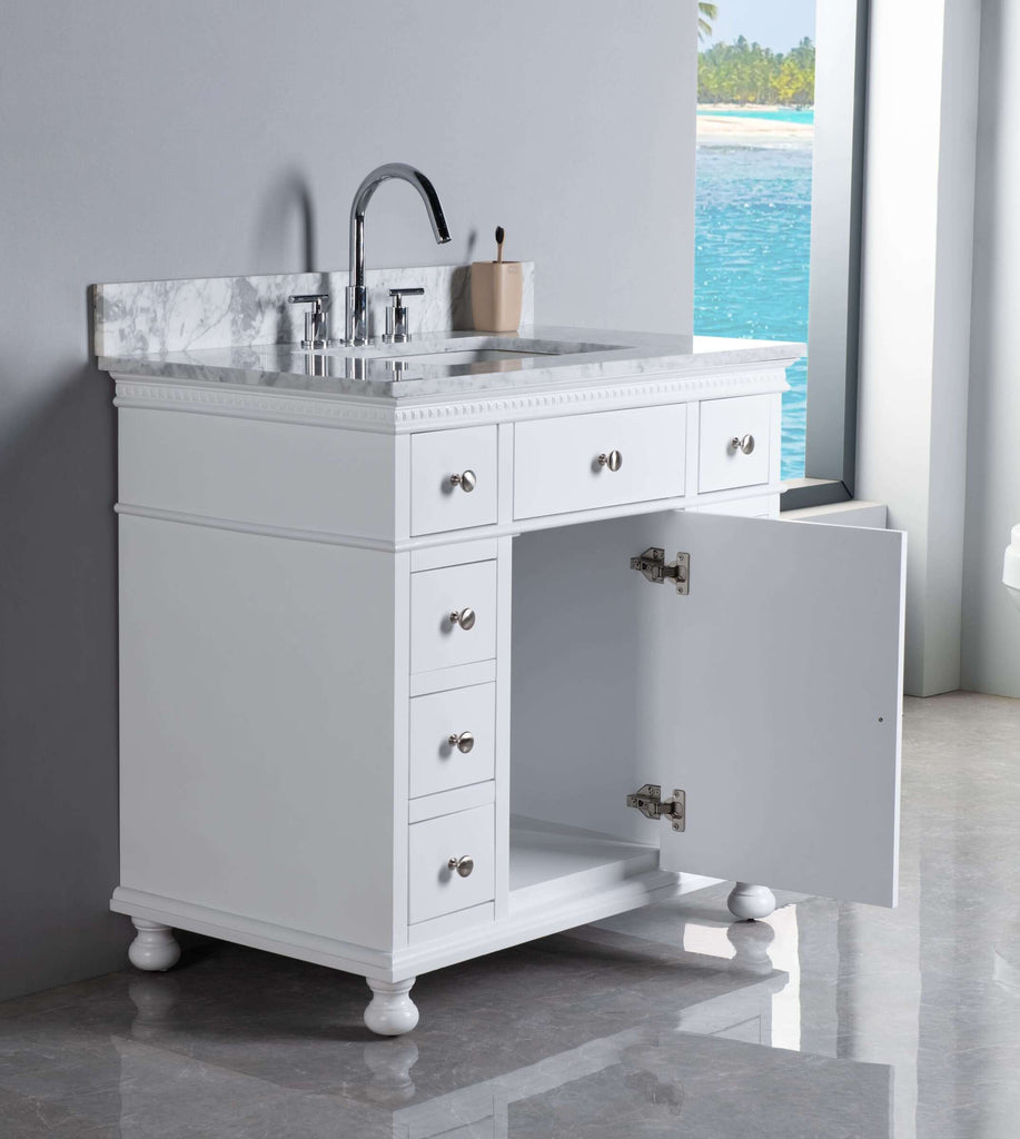 Rubeza  900mm Didim Vanity Unit with Carrara Marble  Top -  White  & Chrome