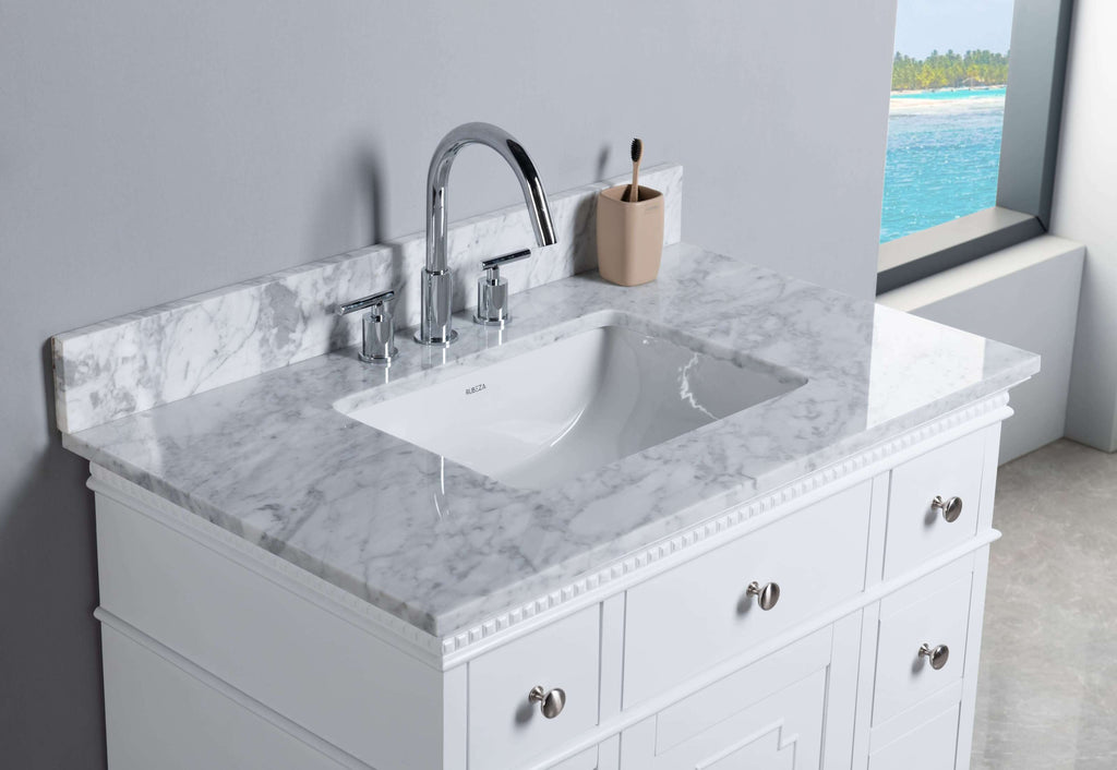 Rubeza  900mm Didim Vanity Unit with Carrara Marble  Top -  White  & Chrome