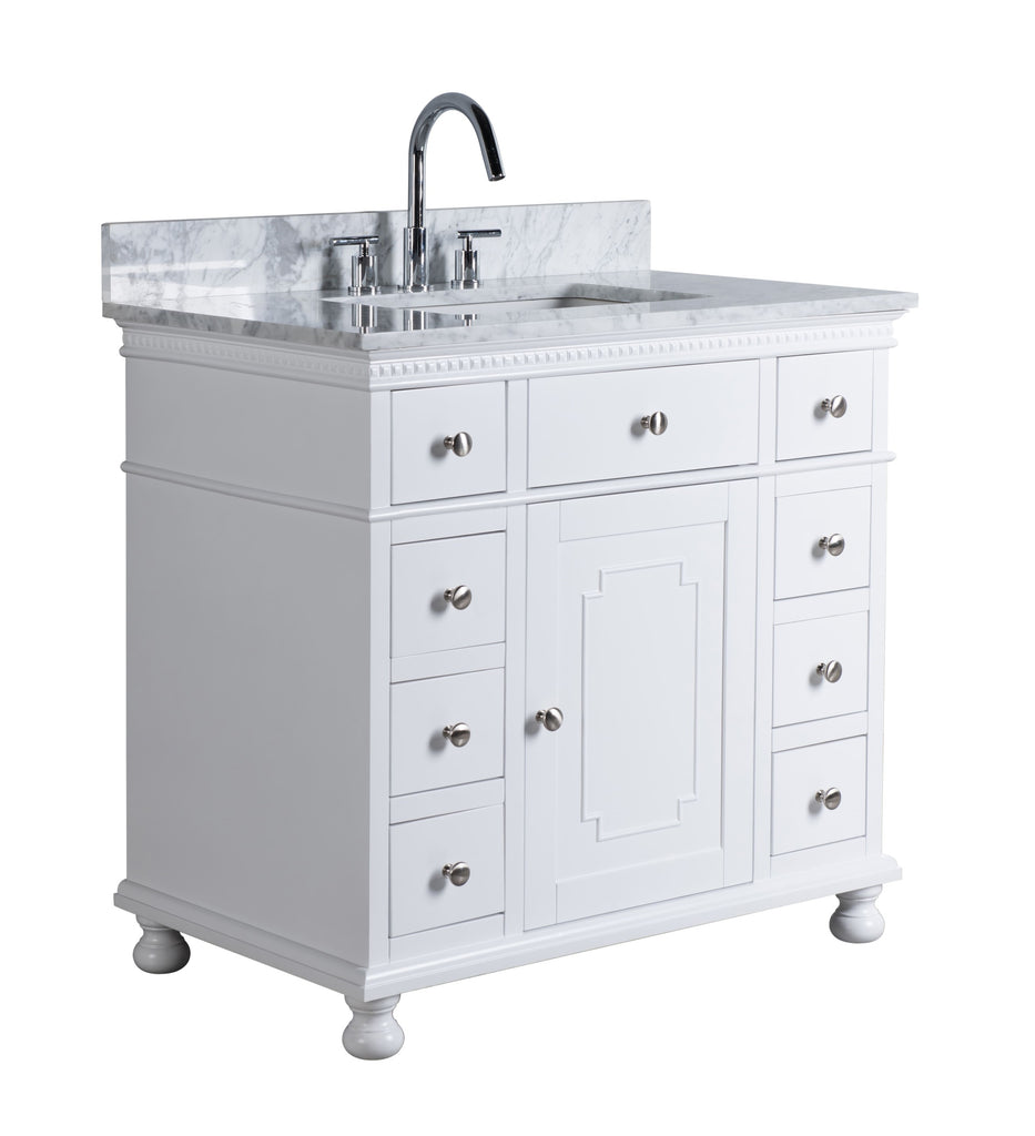 Rubeza  900mm Didim Vanity Unit with Carrara Marble  Top -  White  & Chrome