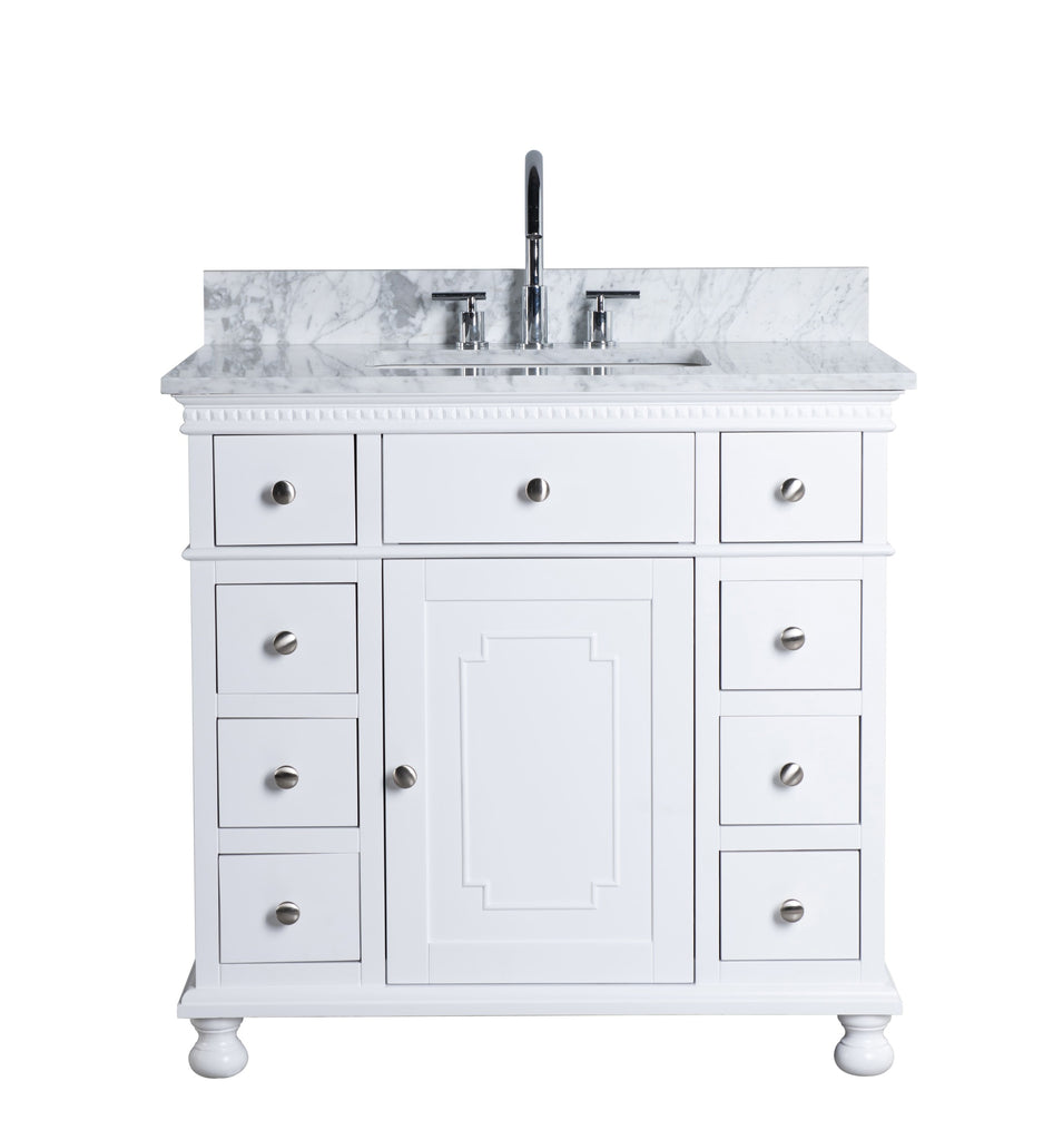 Rubeza  900mm Didim Vanity Unit with Carrara Marble  Top -  White  & Chrome