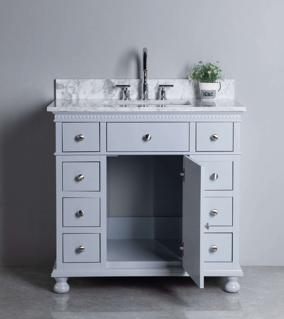 Rubeza 900mm Didim Vanity Unit with Carrara Marble Top -  Light Grey & Chrome