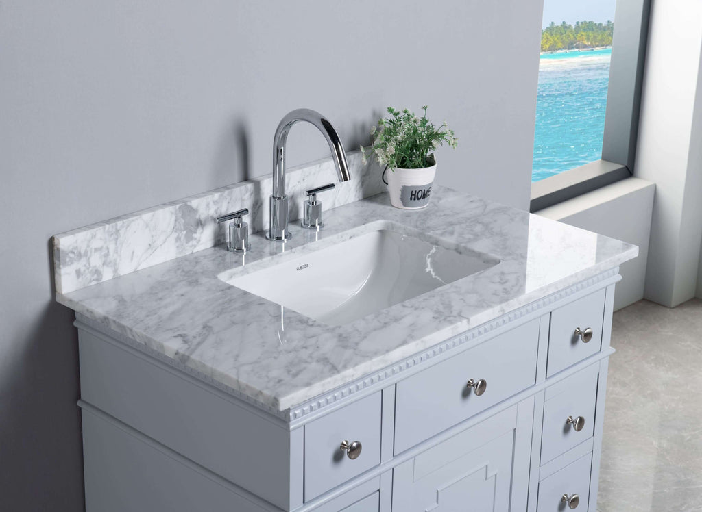 Rubeza 900mm Didim Vanity Unit with Carrara Marble Top -  Light Grey & Chrome