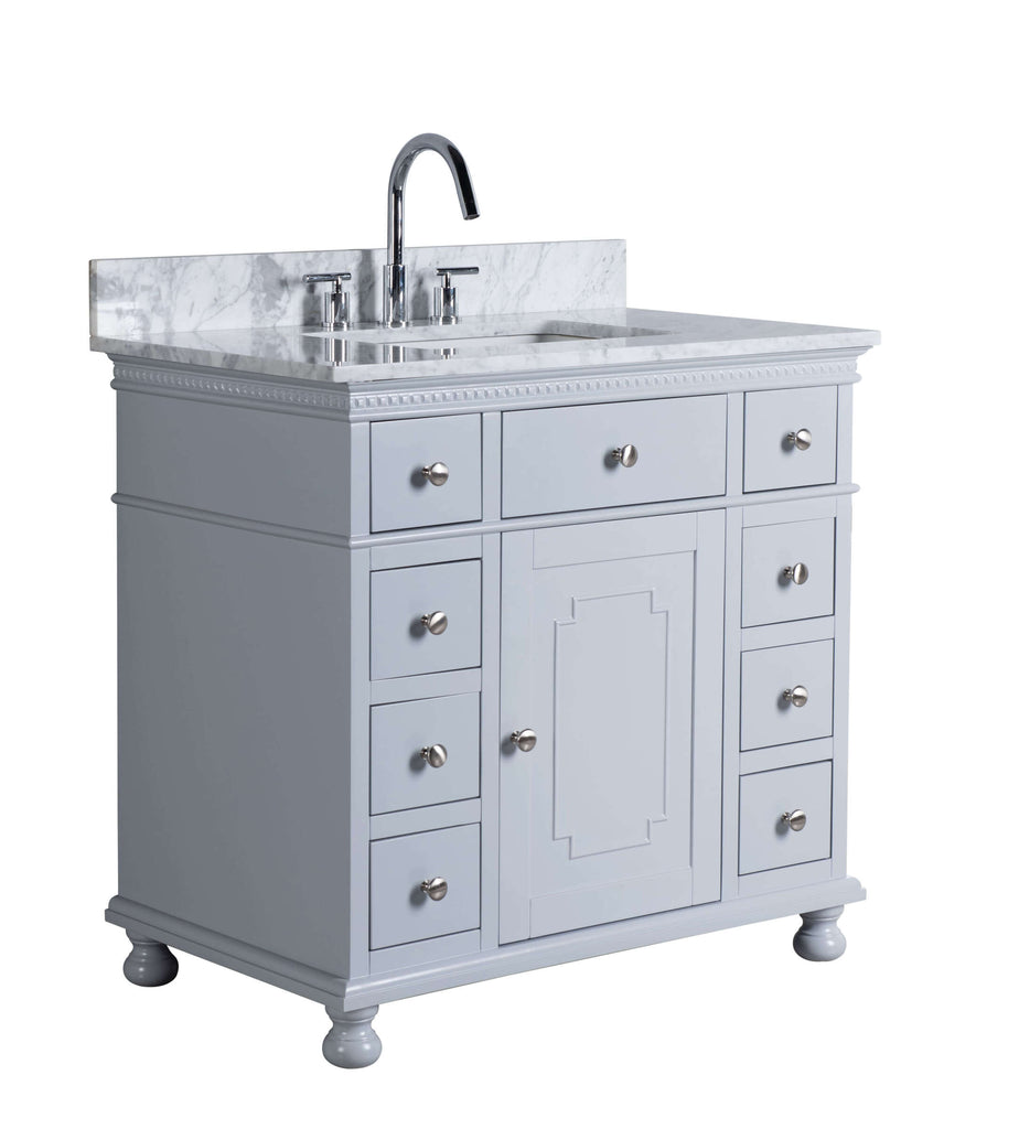 Rubeza 900mm Didim Vanity Unit with Carrara Marble Top -  Light Grey & Chrome