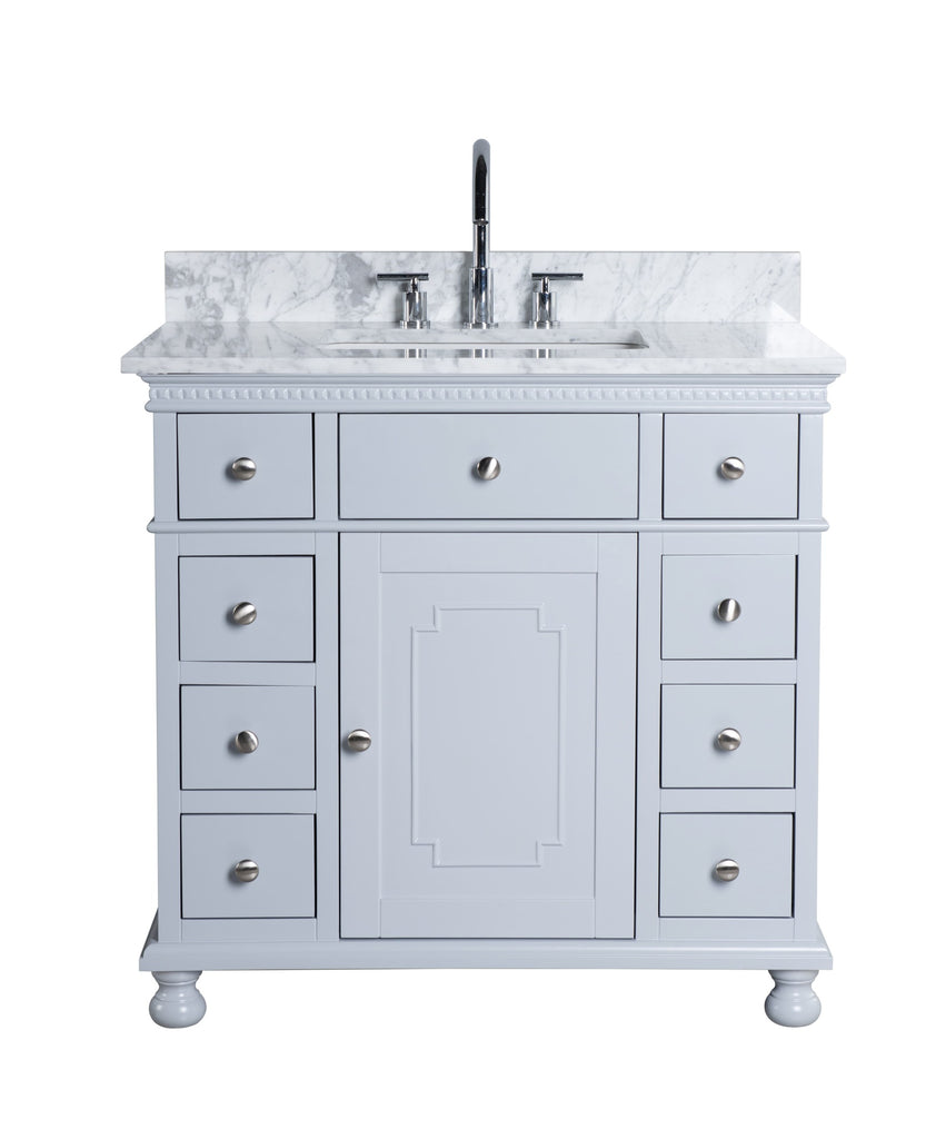 Rubeza 900mm Didim Vanity Unit with Carrara Marble Top -  Light Grey & Chrome