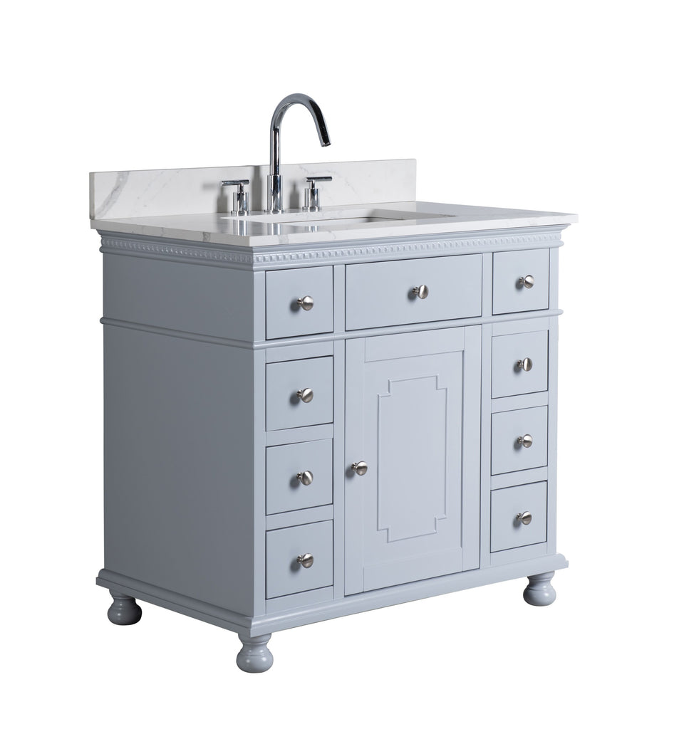 Rubeza 900mm Didim Vanity Unit with Calacatta Quartz  Top -  Light Grey & Chrome