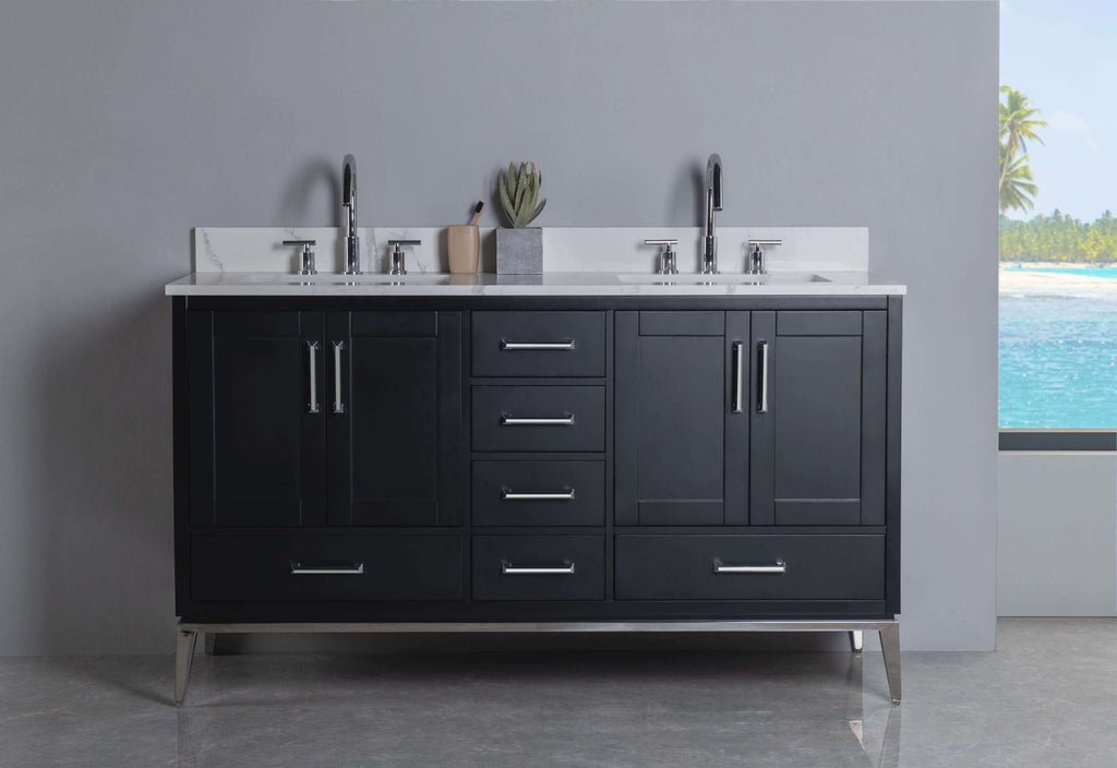 Rubeza 1500mm Anatolia Vanity Unit with Calacatta Quartz Top - Black & Chrome