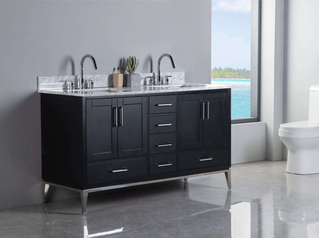 Rubeza 1500mm Anatolia Vanity Unit with Carrara Marble Top - Black & Chrome