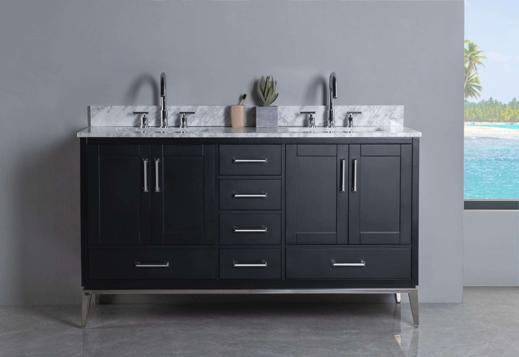 Rubeza 1500mm Anatolia Vanity Unit with Carrara Marble Top - Black & Chrome