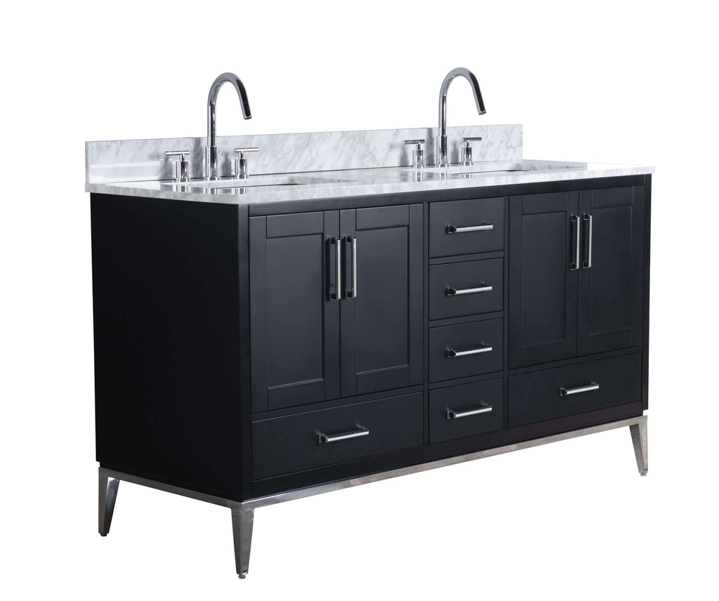 Rubeza 1500mm Anatolia Vanity Unit with Carrara Marble Top - Black & Chrome