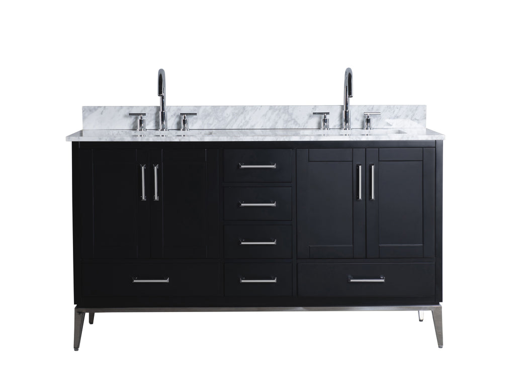 Rubeza 1500mm Anatolia Vanity Unit with Carrara Marble Top - Black & Chrome