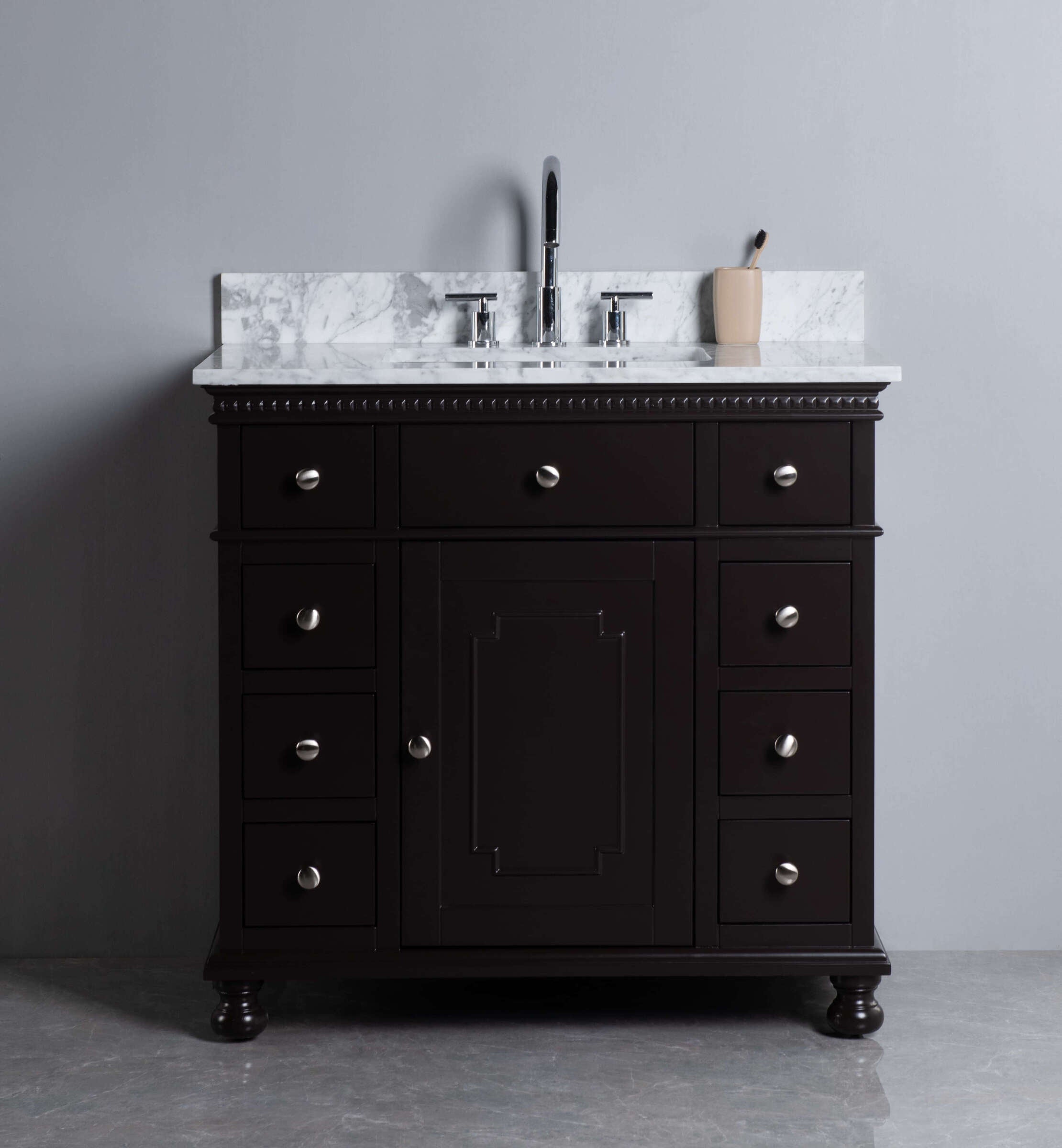 Rubeza 900mm Didim Vanity Unit with Carrara Marble Top Dark