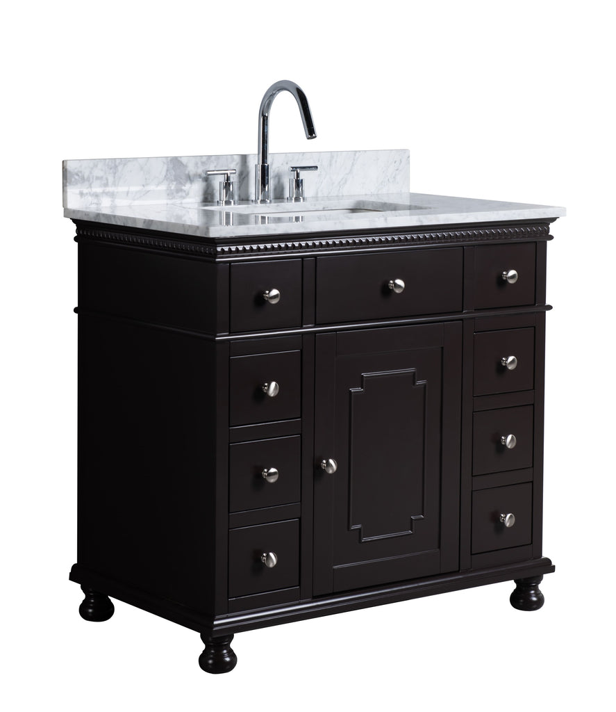 Rubeza 900mm Didim Vanity Unit with Carrara Marble Top -  Dark Brown & Chrome