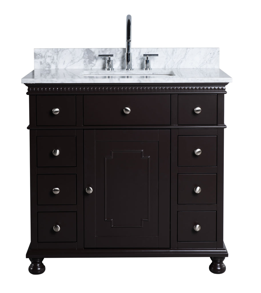 Rubeza 900mm Didim Vanity Unit with Carrara Marble Top -  Dark Brown & Chrome