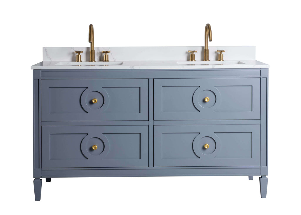 Rubeza 1500mm Layla Vanity Unit with Calacatta Quartz Top - Dark Grey & Gold