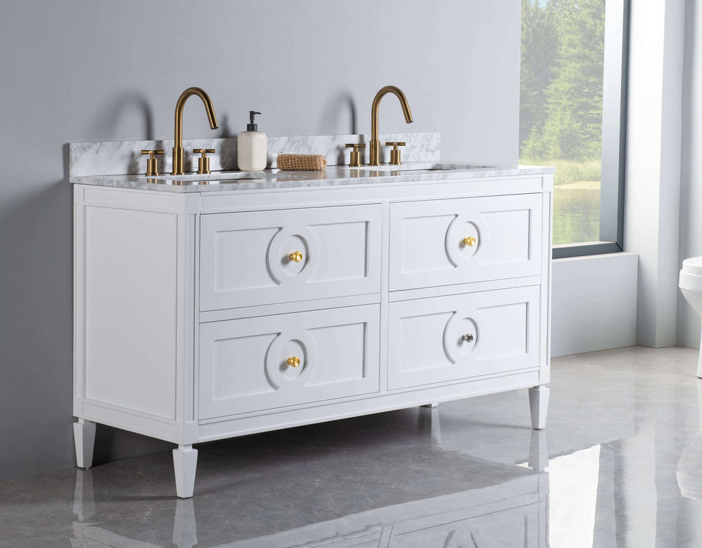 Rubeza 1500mm Layla Vanity Unit with Carrara Marble Top - White & Gold
