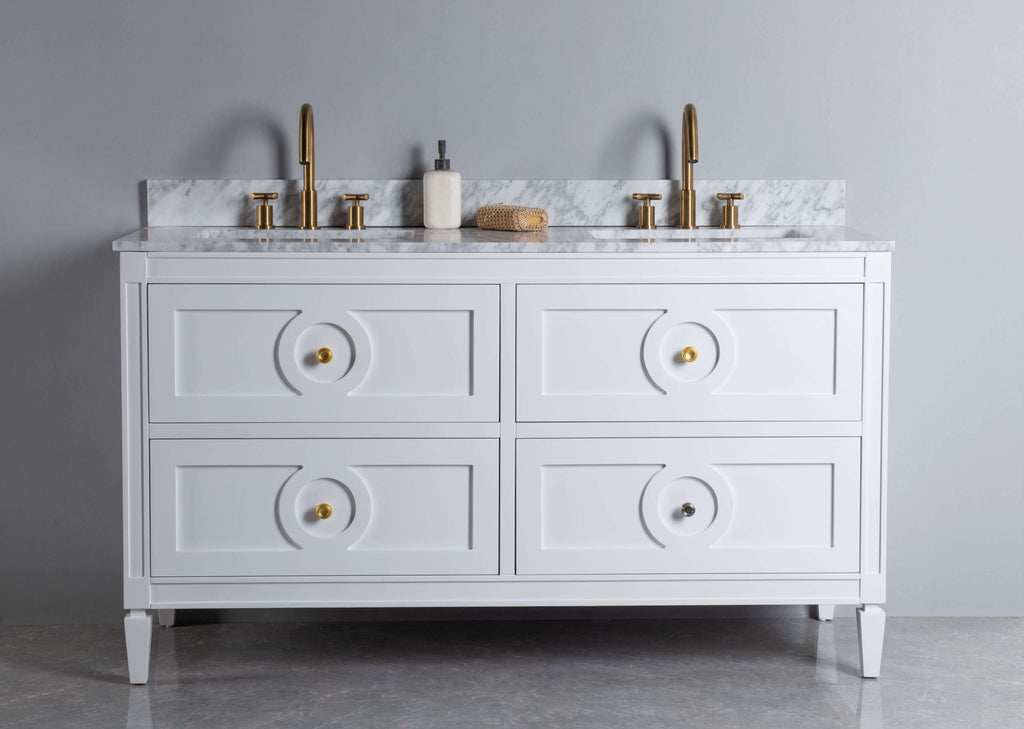 Rubeza 1500mm Layla Vanity Unit with Carrara Marble Top - White & Gold