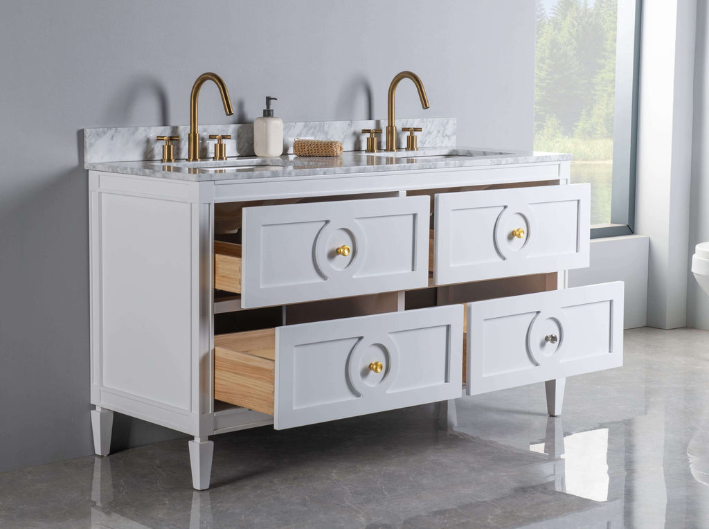 Rubeza 1500mm Layla Vanity Unit with Carrara Marble Top - White & Gold