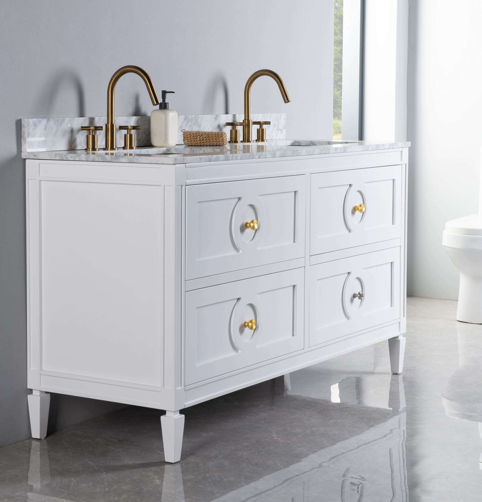 Rubeza 1500mm Layla Vanity Unit with Carrara Marble Top - White & Gold