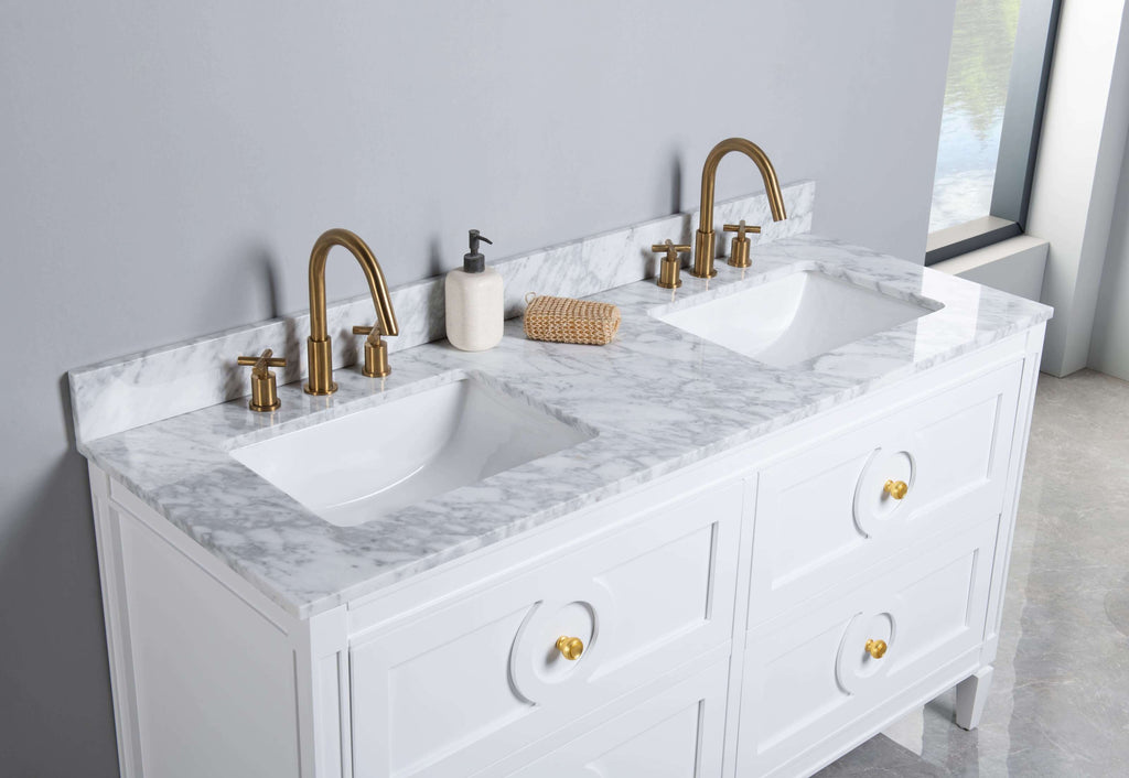 Rubeza 1500mm Layla Vanity Unit with Carrara Marble Top - White & Gold