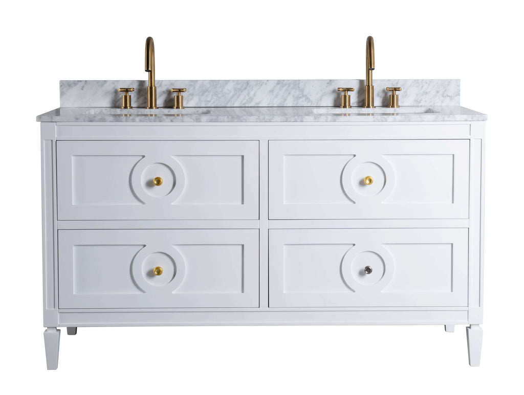 Rubeza 1500mm Layla Vanity Unit with Carrara Marble Top - White & Gold