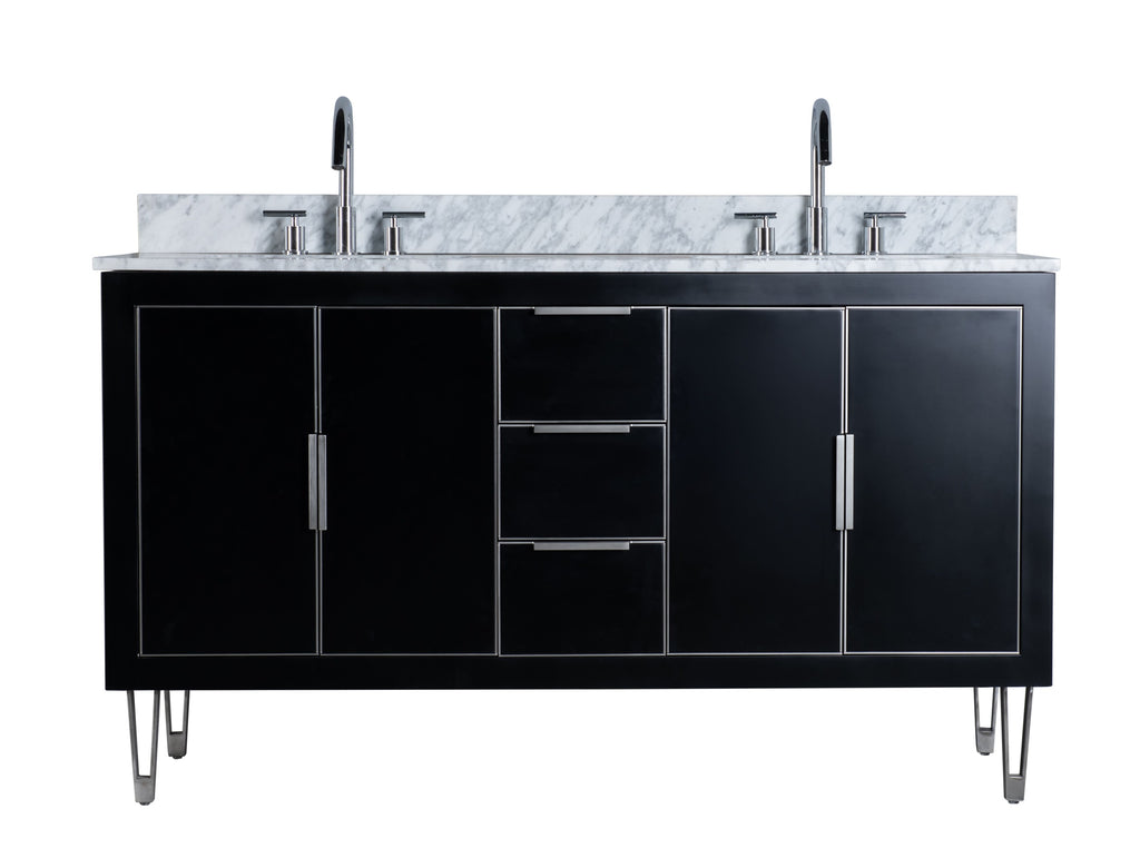 Rubeza 1500mm Dukes Vanity Unit with Carrara Marble Top - Black & Chrome