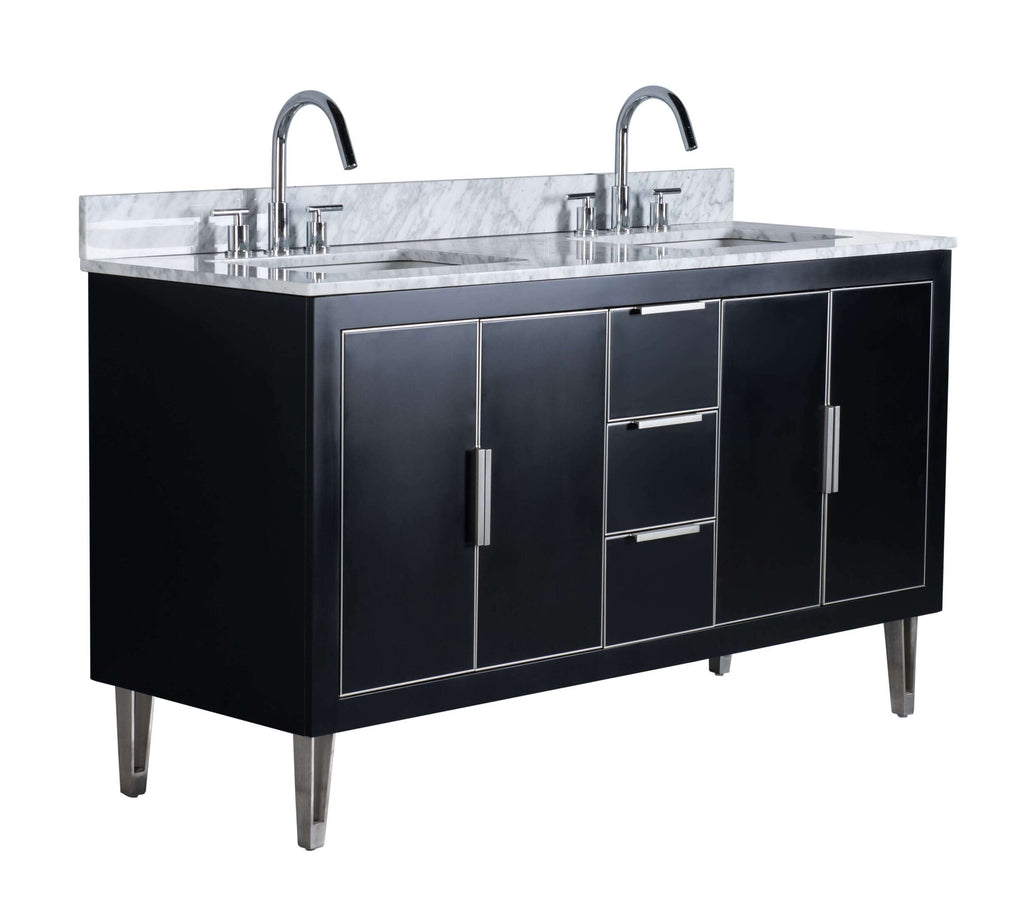 Rubeza 1500mm Dukes Vanity Unit with Carrara Marble Top - Black & Chrome