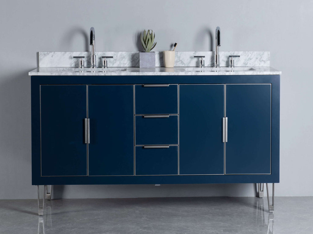 Rubeza 1500mm Dukes Vanity Unit with Carrara Marble Top - Dark Blue & Chrome