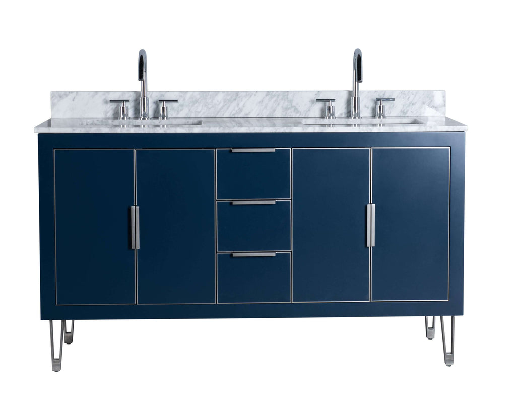 Rubeza 1500mm Dukes Vanity Unit with Carrara Marble Top - Dark Blue & Chrome