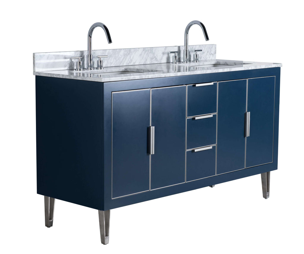 Rubeza 1500mm Dukes Vanity Unit with Carrara Marble Top - Dark Blue & Chrome