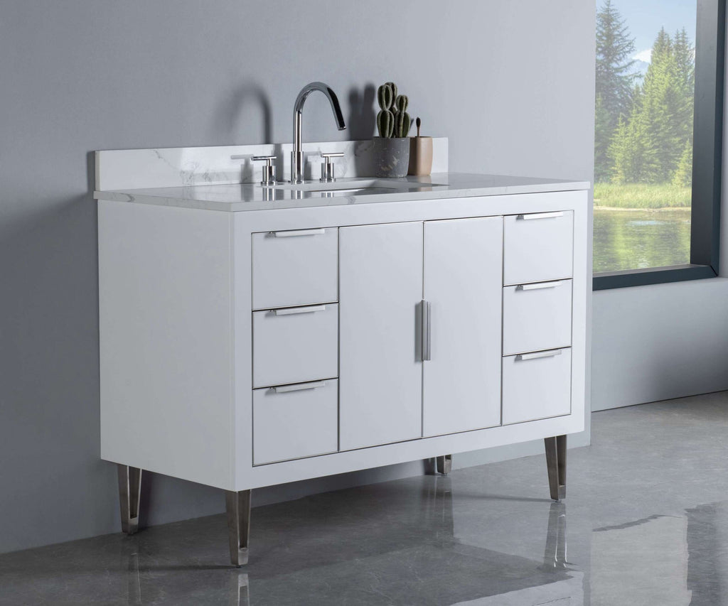 Rubeza 1200mm Dukes Vanity Unit with Calacatta Quartz Top - White & Chrome