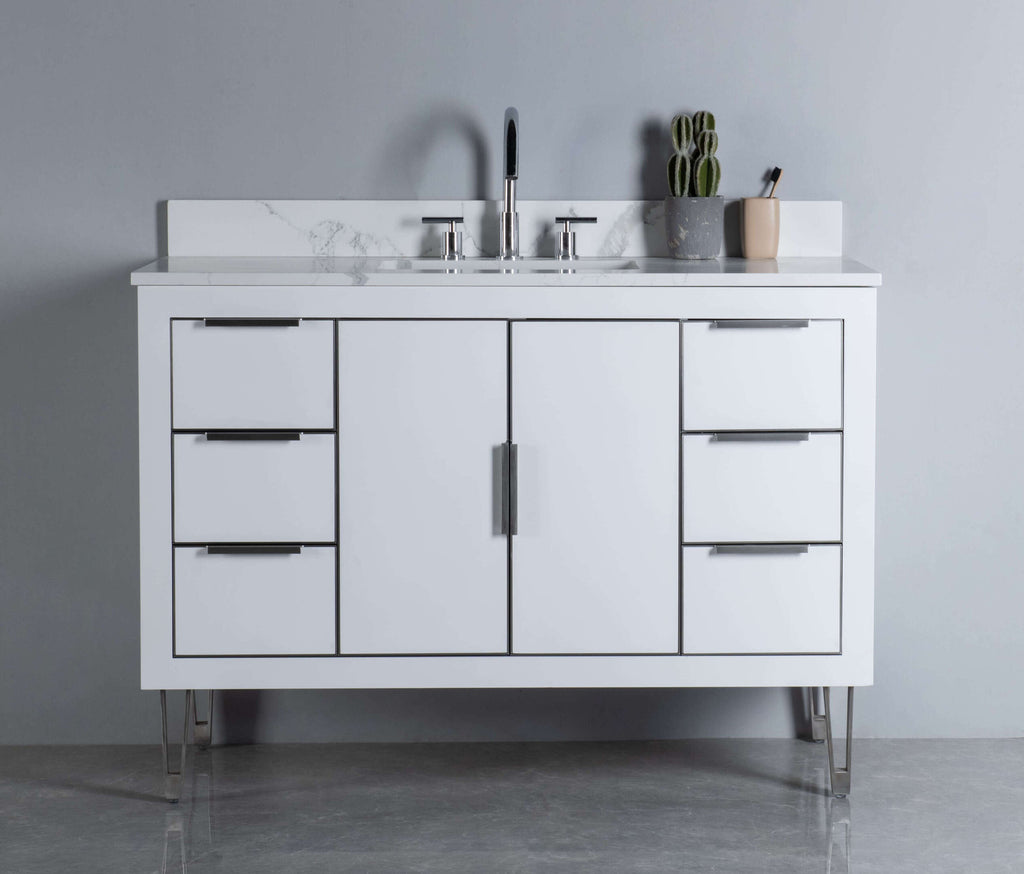 Rubeza 1200mm Dukes Vanity Unit with Calacatta Quartz Top - White & Chrome