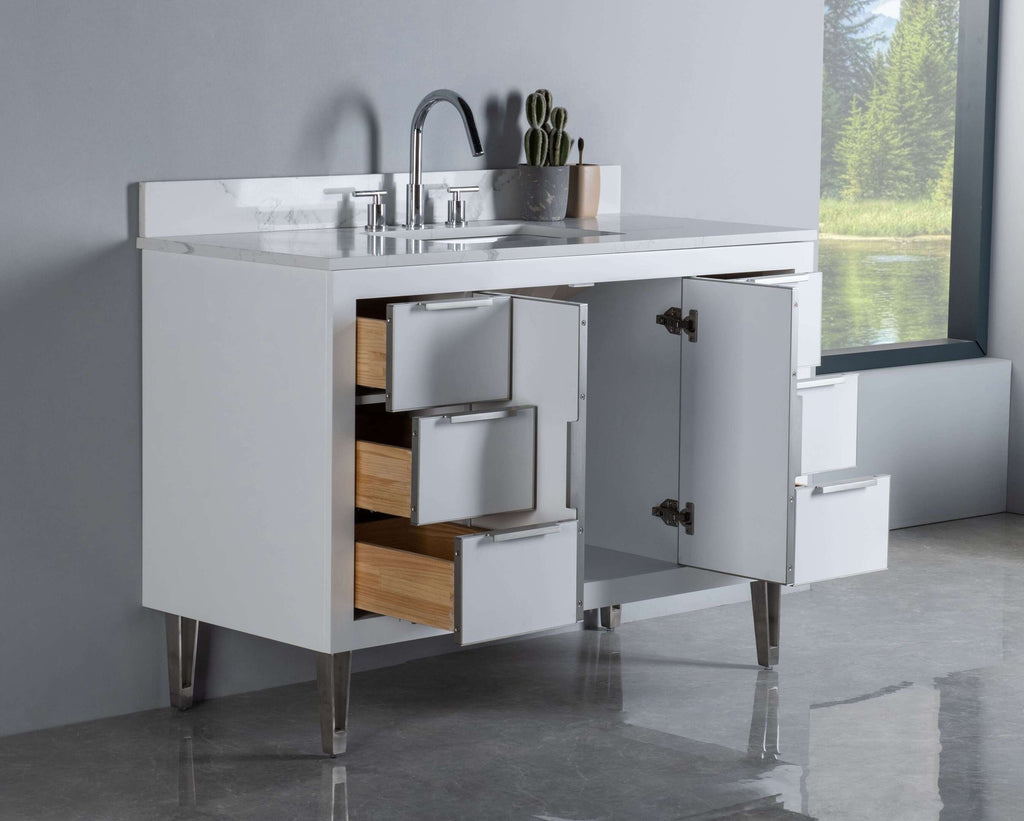 Rubeza 1200mm Dukes Vanity Unit with Calacatta Quartz Top - White & Chrome