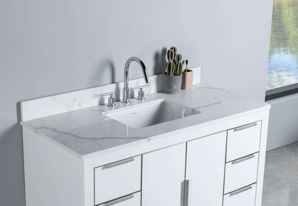 Rubeza 1200mm Dukes Vanity Unit with Calacatta Quartz Top - White & Chrome