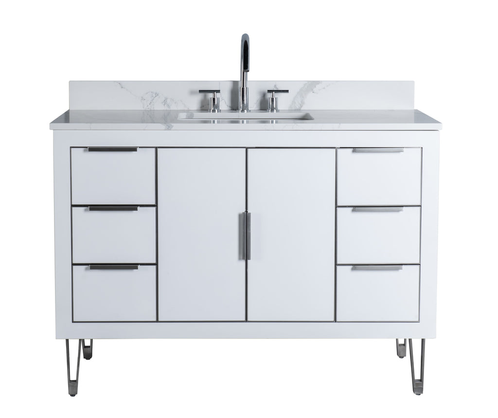 Rubeza 1200mm Dukes Vanity Unit with Calacatta Quartz Top - White & Chrome