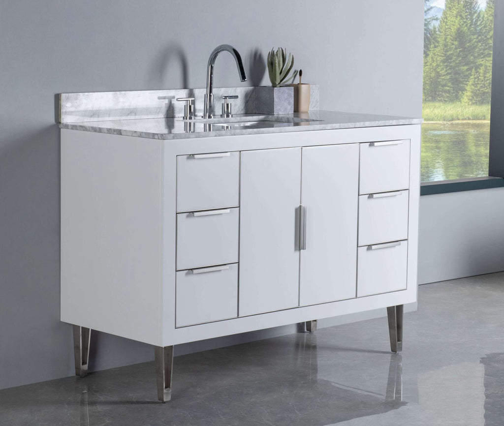 Rubeza 1200mm Dukes Vanity Unit with Carrara Marble Top - White & Chrome