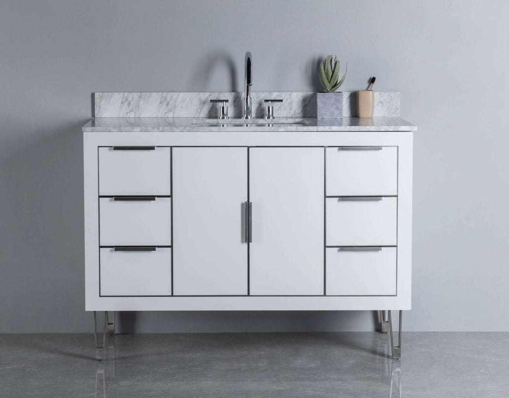 Rubeza 1200mm Dukes Vanity Unit with Carrara Marble Top - White & Chrome