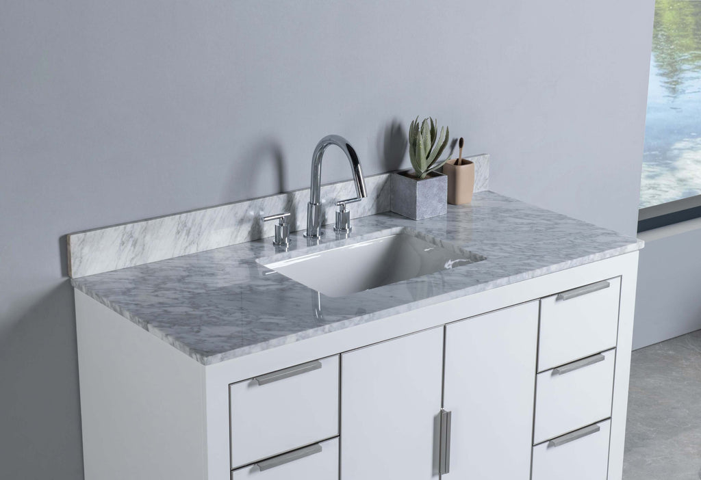 Rubeza 1200mm Dukes Vanity Unit with Carrara Marble Top - White & Chrome