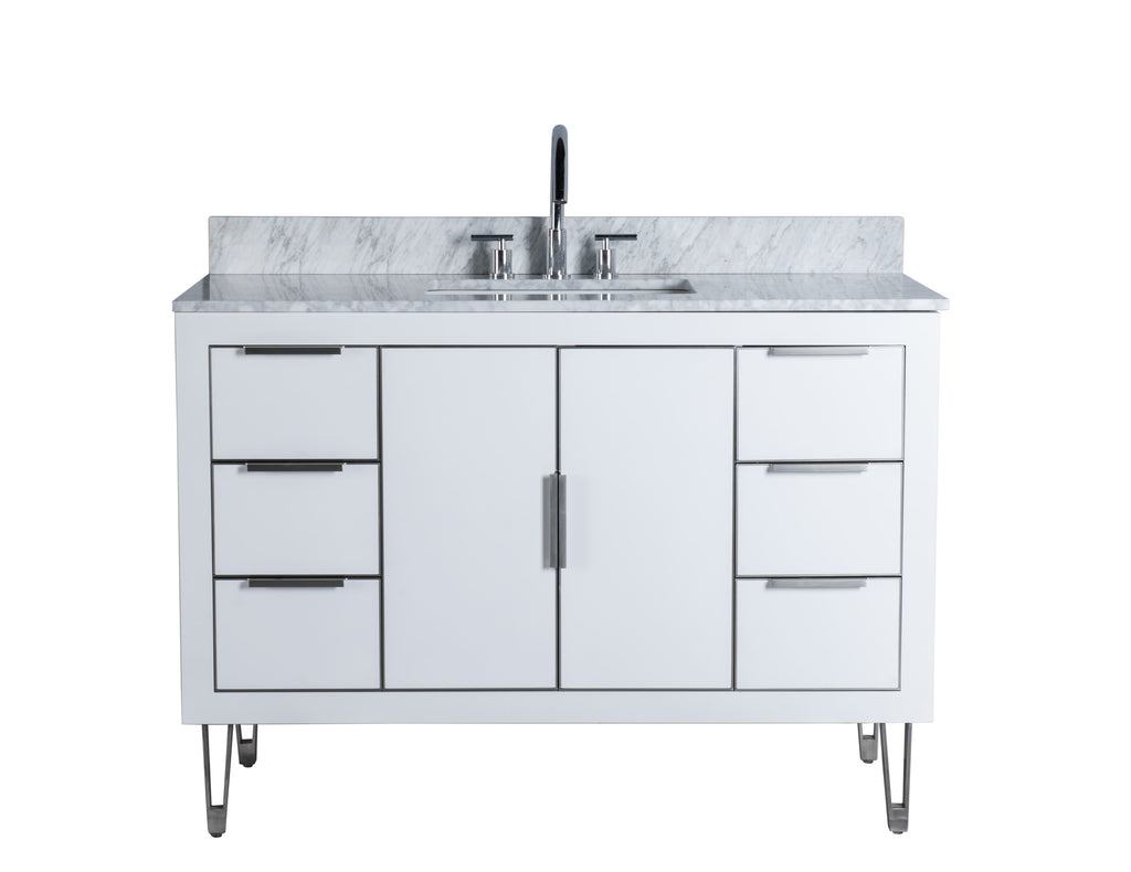 Rubeza 1200mm Dukes Vanity Unit with Carrara Marble Top - White & Chrome