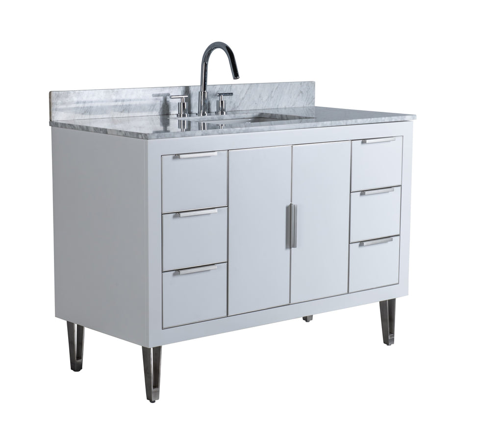 Rubeza 1200mm Dukes Vanity Unit with Carrara Marble Top - White & Chrome