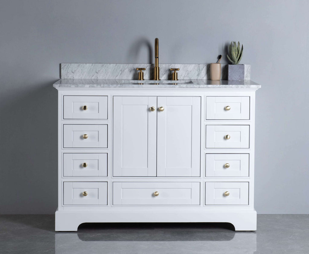 Rubeza 1200mm Charleston Vanity Unit with Carrara Marble Top - White & Gold