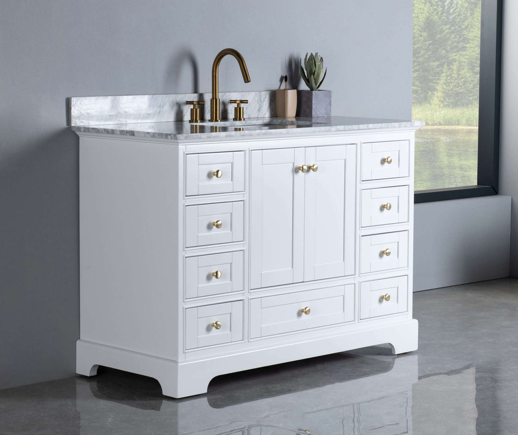 Rubeza 1200mm Charleston Vanity Unit with Carrara Marble Top - White & Gold