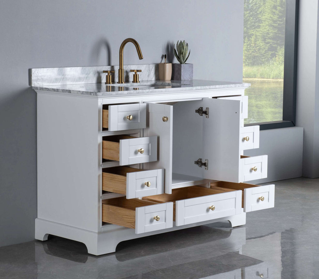 Rubeza 1200mm Charleston Vanity Unit with Carrara Marble Top - White & Gold