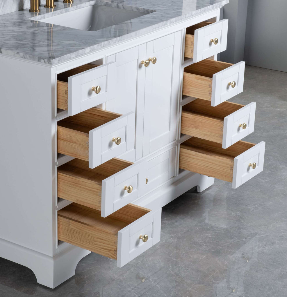 Rubeza 1200mm Charleston Vanity Unit with Carrara Marble Top - White & Gold