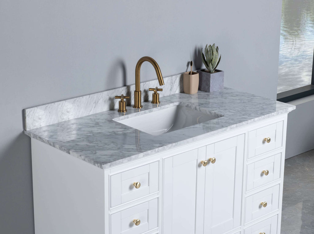Rubeza 1200mm Charleston Vanity Unit with Carrara Marble Top - White & Gold