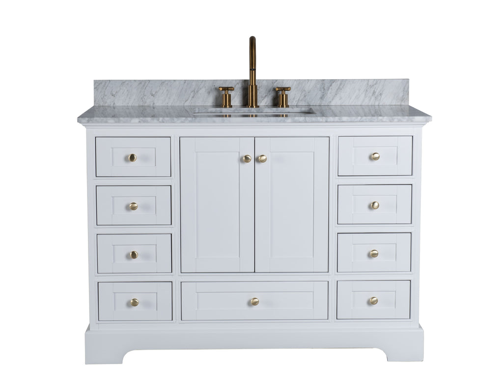 Rubeza 1200mm Charleston Vanity Unit with Carrara Marble Top - White & Gold