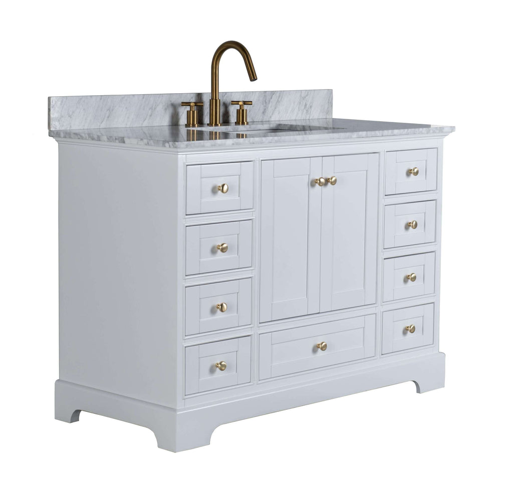 Rubeza 1200mm Charleston Vanity Unit with Carrara Marble Top - White & Gold