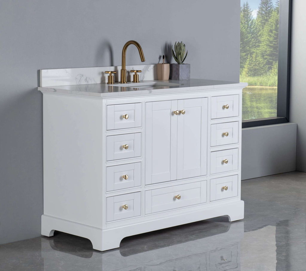 Rubeza 1200mm Charleston Vanity Unit with Calacatta Quartz Top - White & Gold